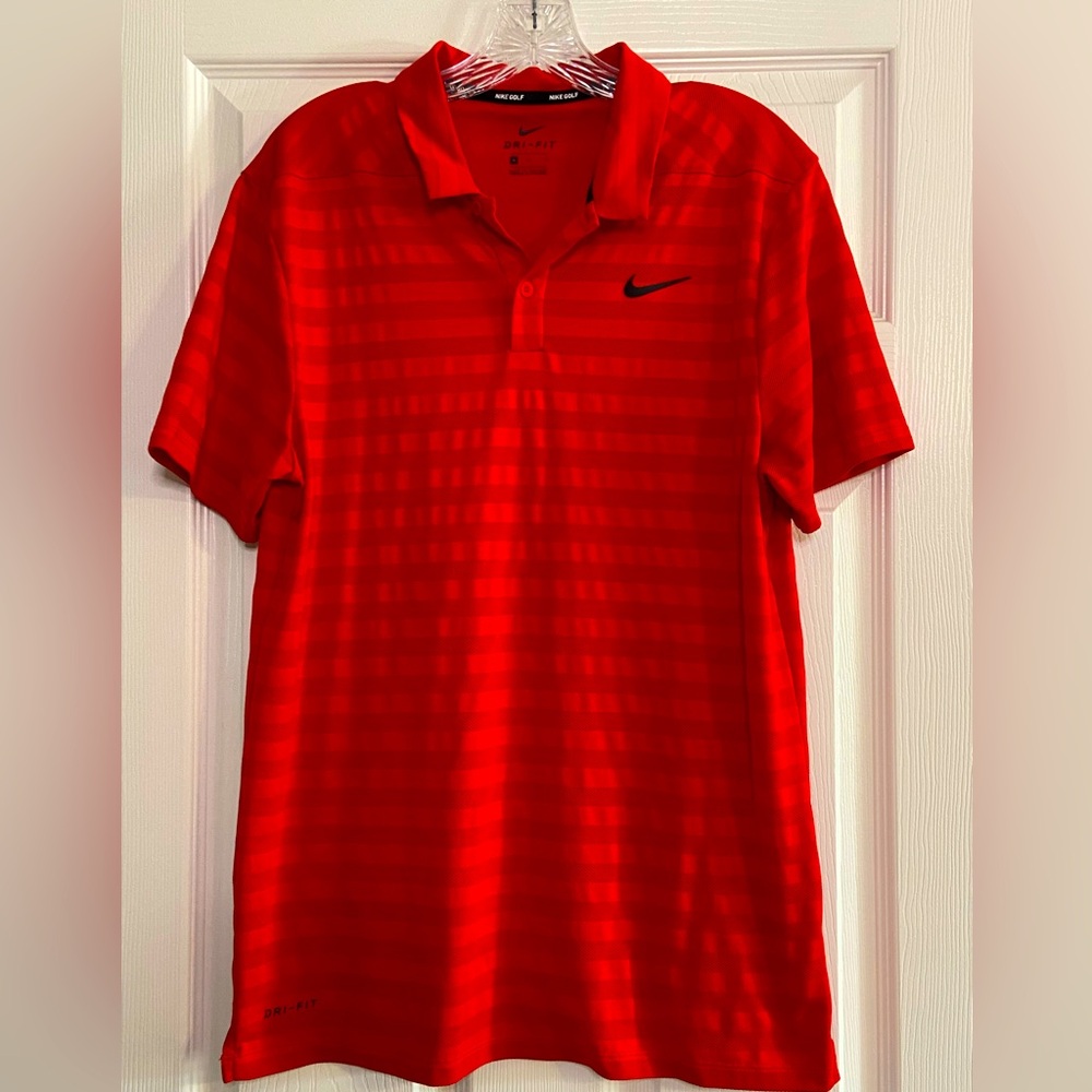 NIKE GOLF RED STRIPES POLO SHIRT XL CHEST SWOOSH DRI FIT 890103-657